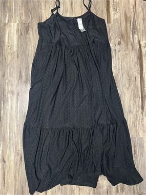 Lane Bryant NWT Black Eyelet Tiered Maxi Dress Plus Size 22/24 Adjustable Straps